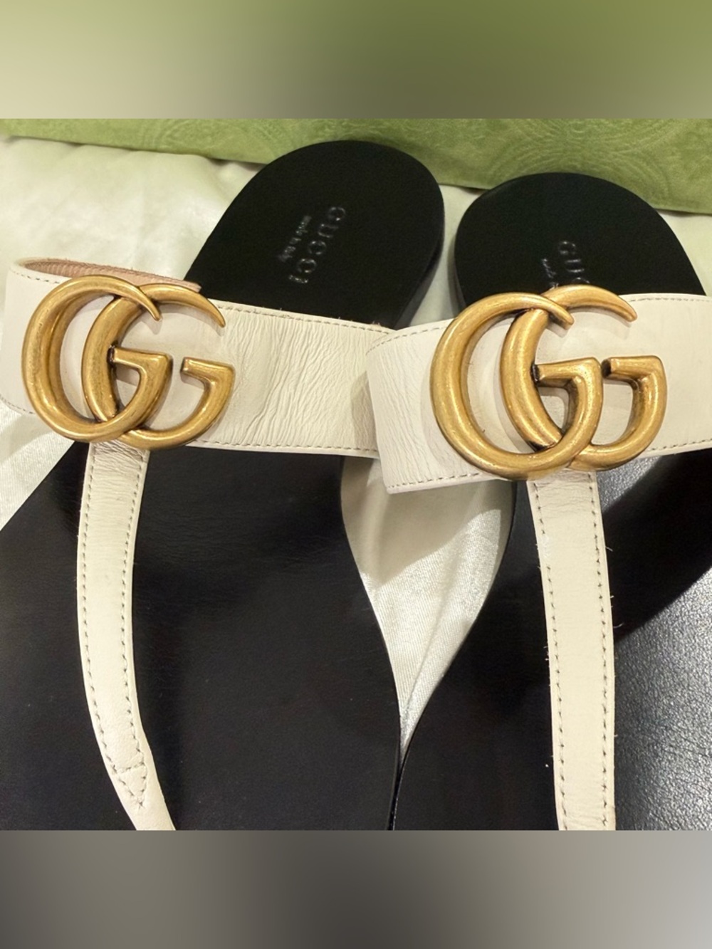 Gucci Lifford Marmont Sandal Flip Flop Size 36/6 White Double G Chic Vacation - Picture 12 of 16